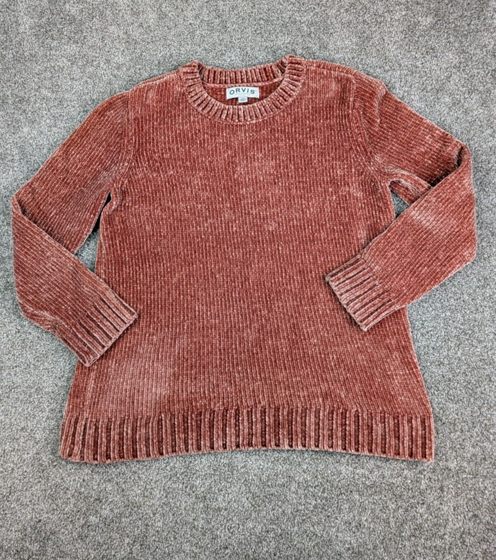 Orvis Sweater Womens Large Pink Misty Chenille Super Soft Plush Warm Cozy Winter